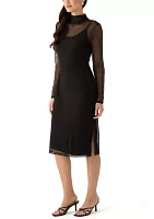 Women's Long Sleeve Mock Neck Mesh Dress