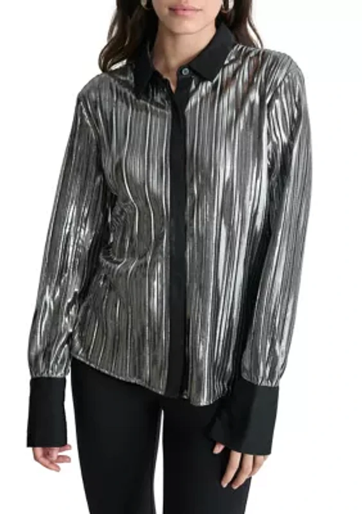 Women's Long Sleeve Foil Plisse Shirt