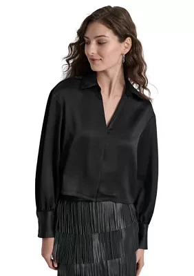 Women's Collared Split Neck Blouse