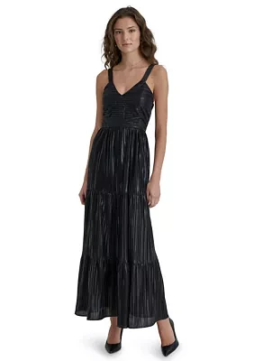 Women's Camisole Metallic Tier Plissé Maxi Dress