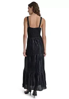 Women's Camisole Metallic Tier Plissé Maxi Dress