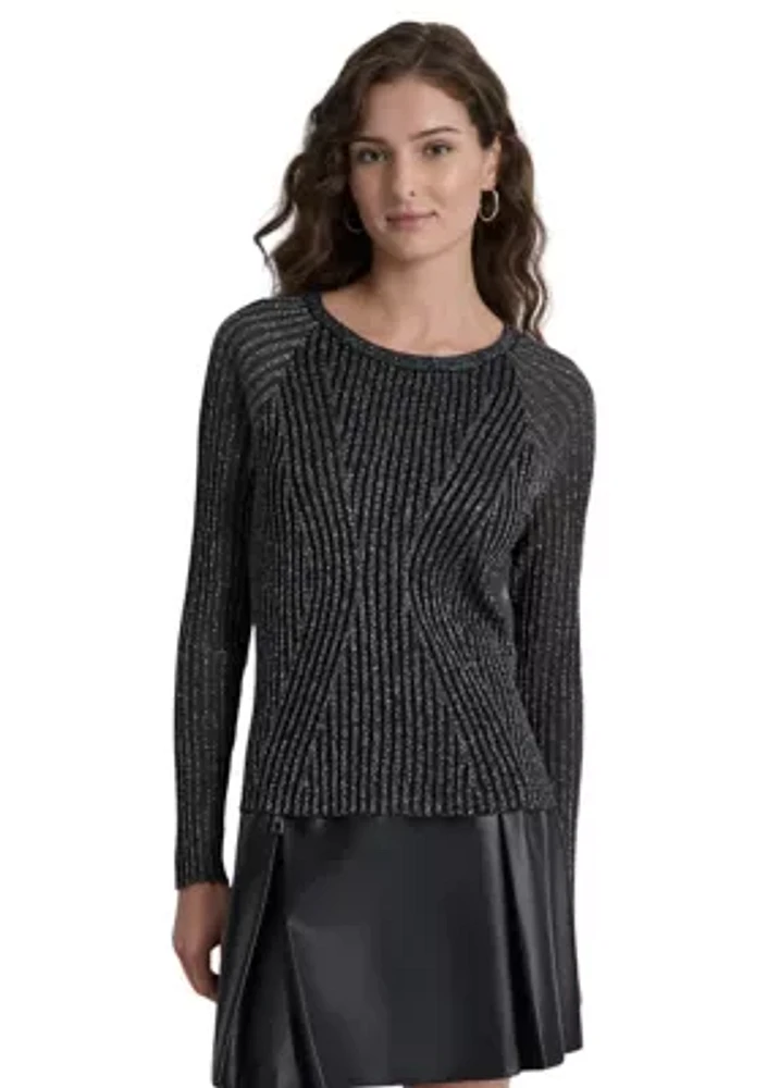 Women's Long Sleeve Lurex Ribbed Sweater