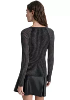 Women's Long Sleeve Lurex Ribbed Sweater