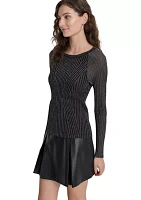 Women's Long Sleeve Lurex Ribbed Sweater