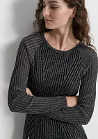 Women's Long Sleeve Lurex Ribbed Sweater