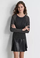 Women's Long Sleeve Lurex Ribbed Sweater