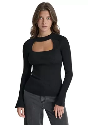 Women's Long Sleeve Cut Out Ribbed Sweater