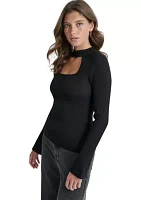 Women's Long Sleeve Cut Out Ribbed Sweater