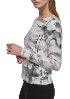 Women's Long Sleeve Blur Print Mesh T-Shirt