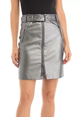 Women's Zip Front Belted Skirt