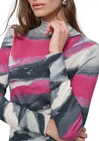 Women's Long Sleeve Brushstroke Mock Neck Sweater