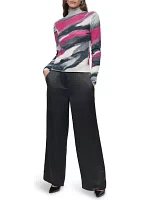 Women's Long Sleeve Brushstroke Mock Neck Sweater