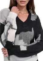 Women's Long Sleeve V-Neck Color Block Sweater