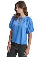 Women's Puff Sleeve Keyhole Blouse