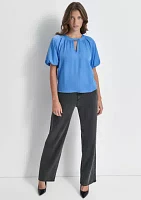 Women's Puff Sleeve Keyhole Blouse