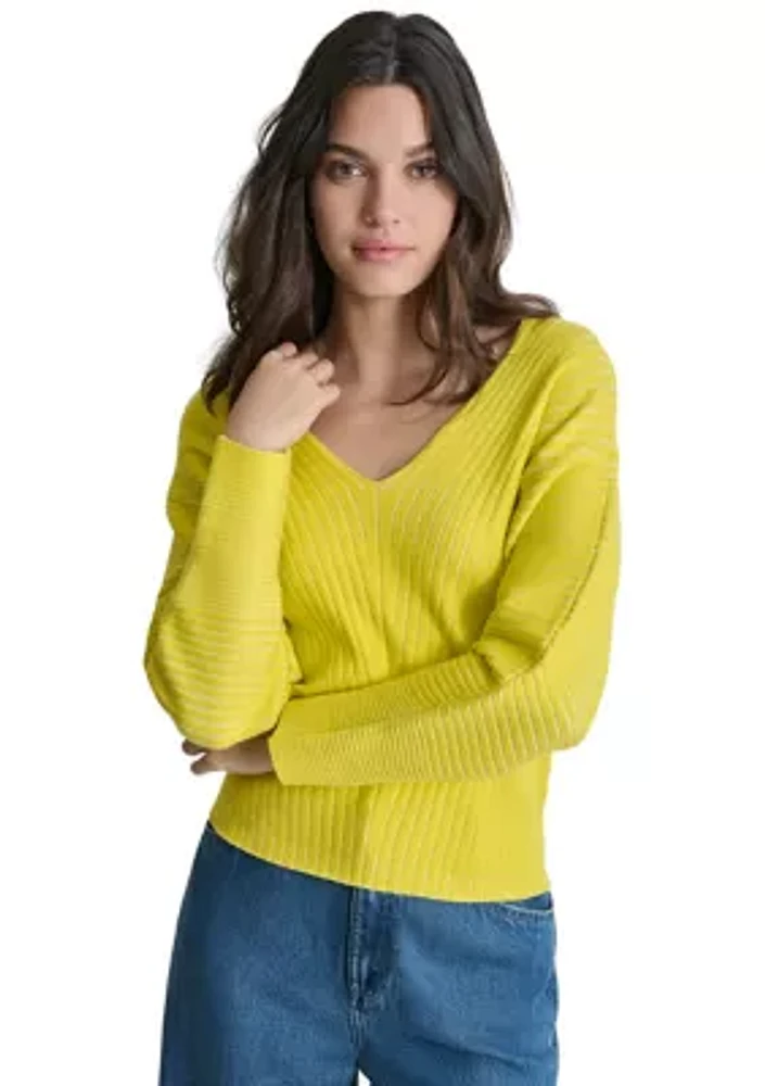 Women's Long Sleeve Ribbed V-Neck Sweater