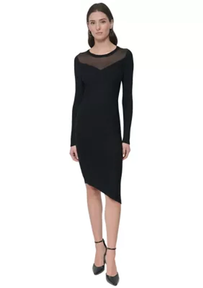 Women's Long Sleeve Sheer Asymmetrical Dress