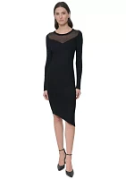 Women's Long Sleeve Sheer Asymmetrical Dress