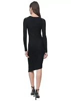 Women's Long Sleeve Sheer Asymmetrical Dress