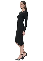 Women's Long Sleeve Sheer Asymmetrical Dress