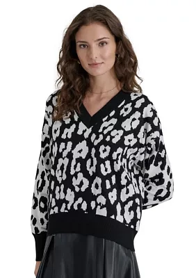 Women's Long Sleeve Animal Print Sweater