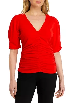 Women's Short Sleeve Ruched Knit Top