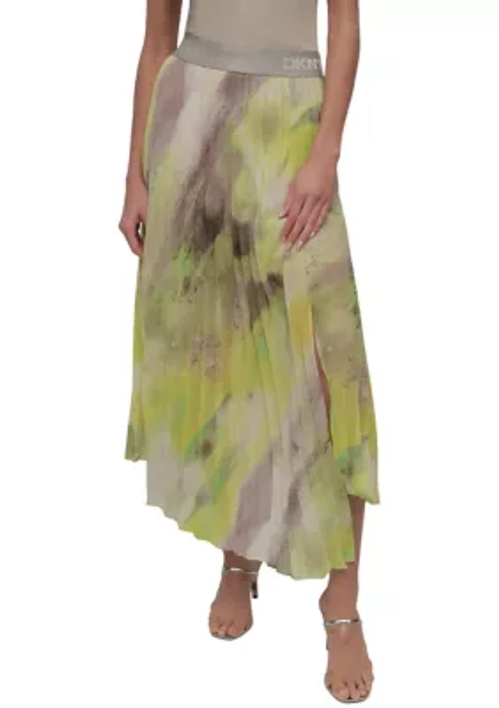Women's Watercolor Print Asymmetrical Pleated Skirt