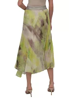 Women's Watercolor Print Asymmetrical Pleated Skirt