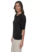 Women's Short Puff Sleeve Pullover Sweater