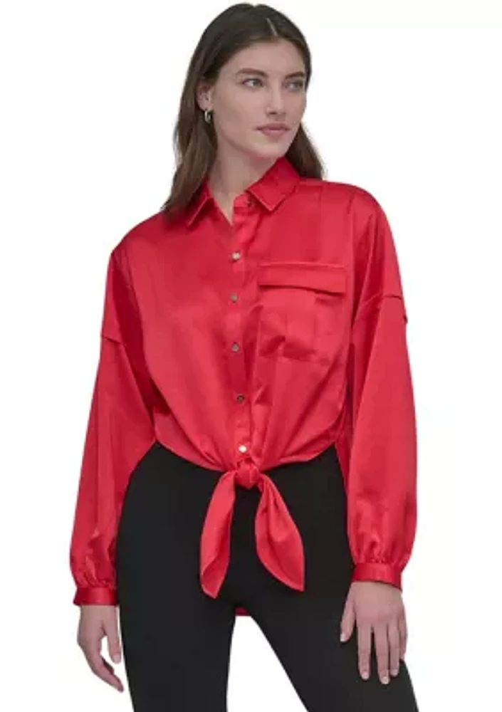 Women's Long Sleeve Tie Front Shirt