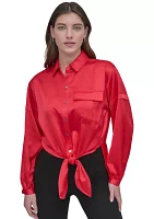 Women's Long Sleeve Tie Front Shirt