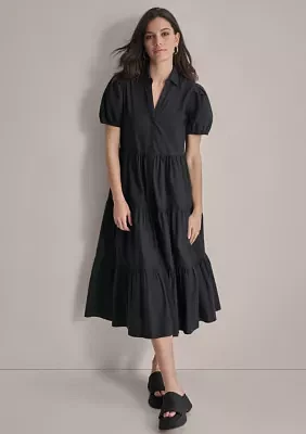 Women's Puff Sleeve Tiered Midi Dress