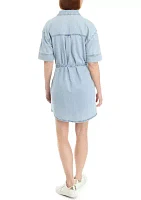 Women's Short Sleeve Tie Front Denim Shirtdress