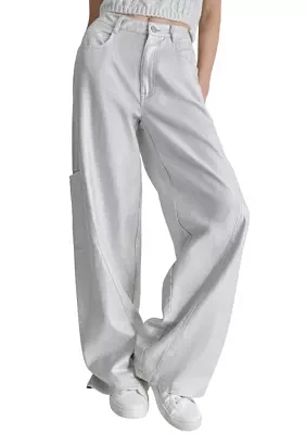 Women's Silver Coated Wide Leg Pants