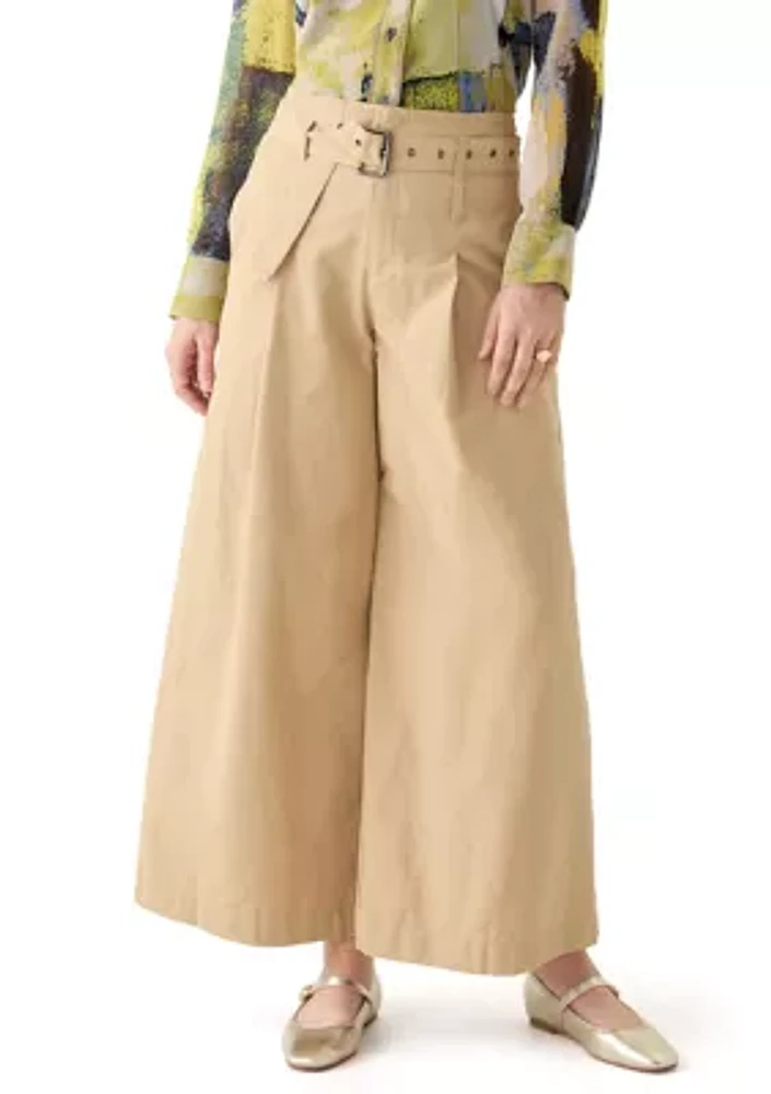 Women's Pleated Wide Leg Chino Pants