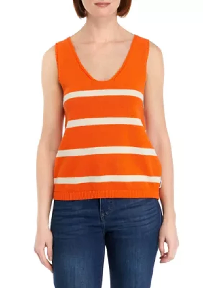 Women's Sleeveless Scoop Neck Stripe Sweater