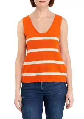 Women's Sleeveless Scoop Neck Stripe Sweater