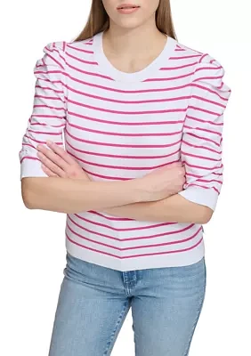 Women's Ruched Striped Sweater