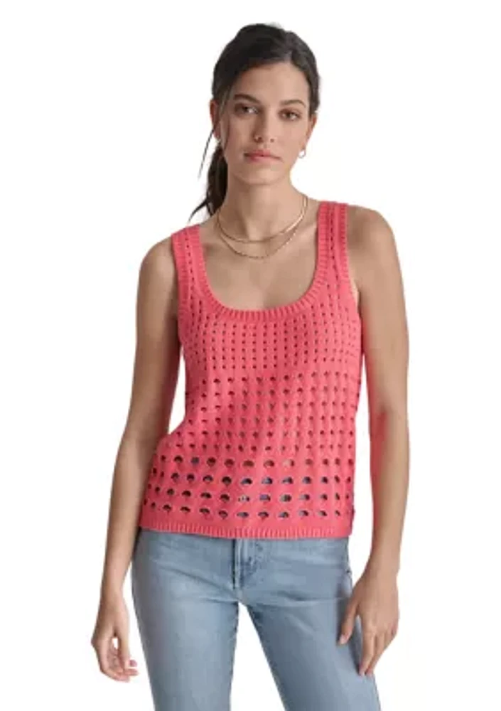 Women's Scoop Neck Crochet Knit Tank Top