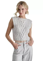 Women's Sleeveless Foil Cable Sweater