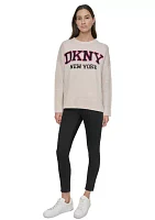 Women's Long Sleeve Split Hem Logo Graphic Sweater