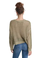 Women's Long Sleeve V-Neck Open Stitch Sweater