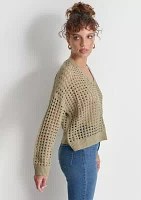 Women's Long Sleeve V-Neck Open Stitch Sweater