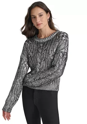 Women's Long Sleeve Foil Cable Sweater