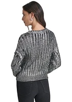 Women's Long Sleeve Foil Cable Sweater