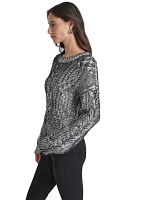 Women's Long Sleeve Foil Cable Sweater