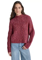 Women's Long Sleeve Speckle Mock Neck Boxy Sweater