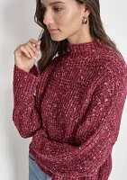 Women's Long Sleeve Speckle Mock Neck Boxy Sweater