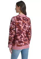 Women's Long Sleeve Sequin Camo Crew Neck Sweater