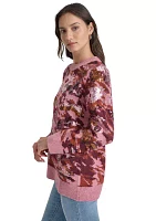 Women's Long Sleeve Sequin Camo Crew Neck Sweater